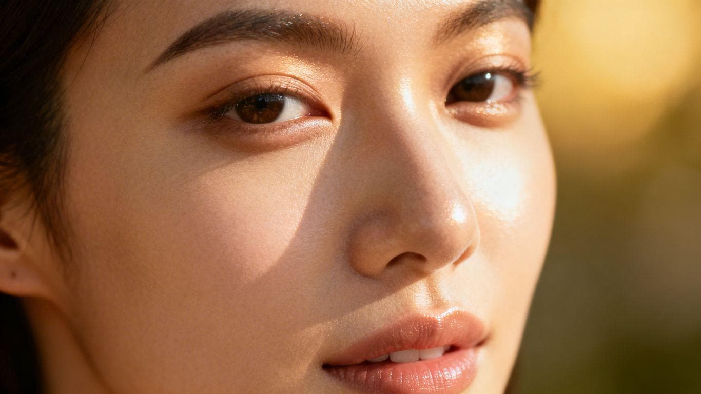 Woman's smooth, radiant facial skin with a healthy glow.