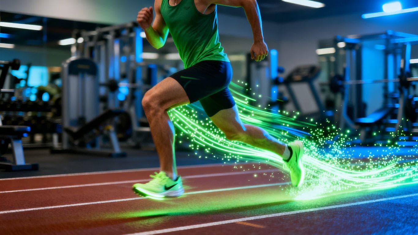 Person running on a track, fitness peptide concept.