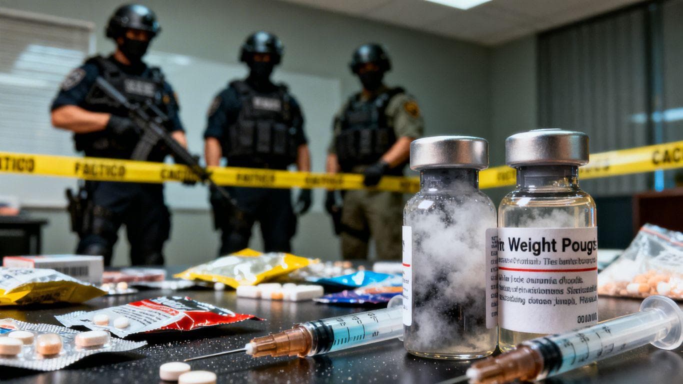 Police raid on illegal weight loss drug operation.
