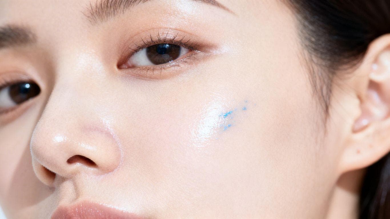 Woman with radiant skin and visible copper peptides.