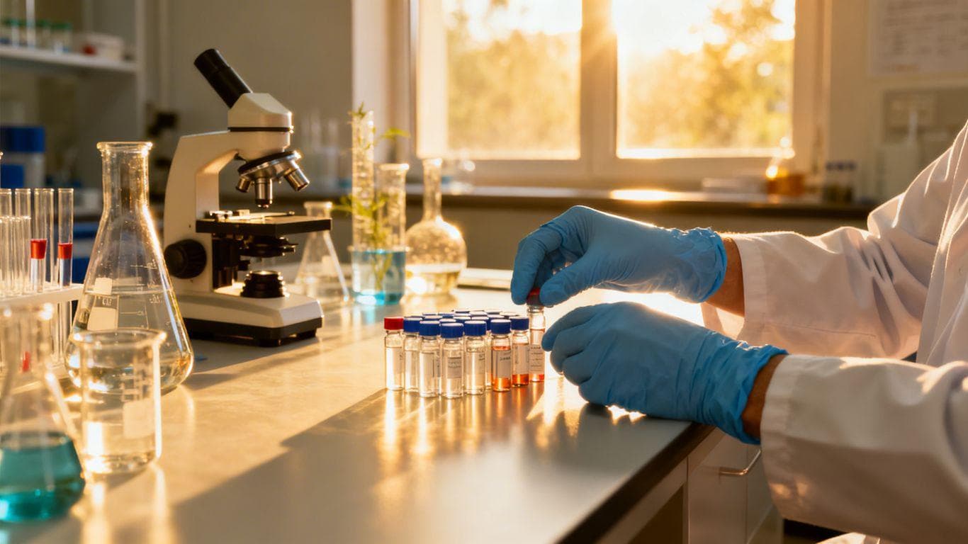 Laboratory equipment and researcher's hands
