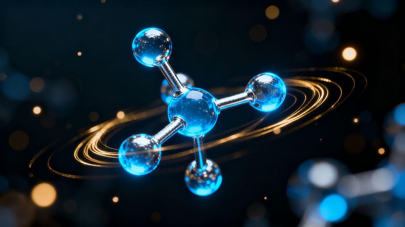 Glowing molecule with light trails