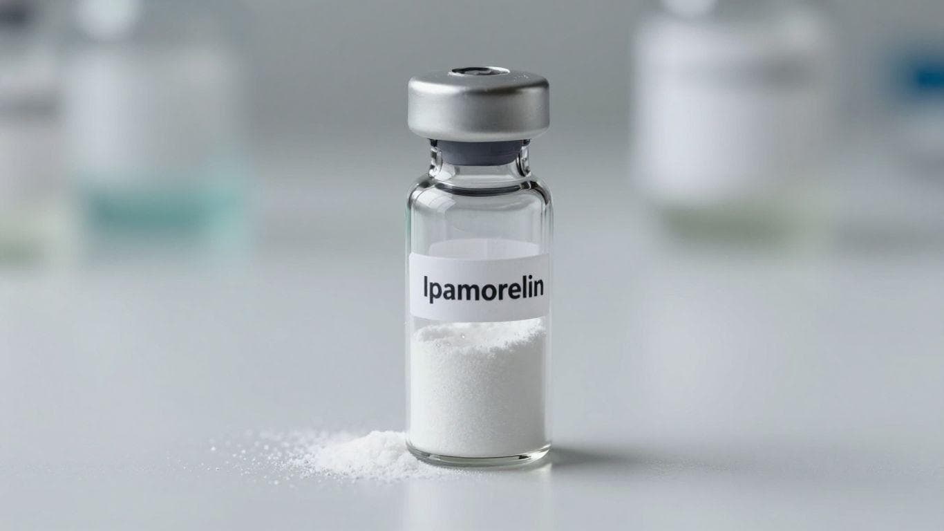 Ipamorelin vial with white powder